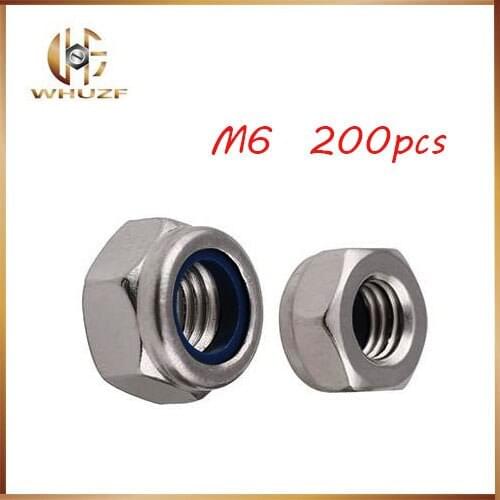 Metric M6 304 Stainless Steel Hex Head Nylon Insert Lock Jam Stop Nuts 200pcs/Lot Free Shipping