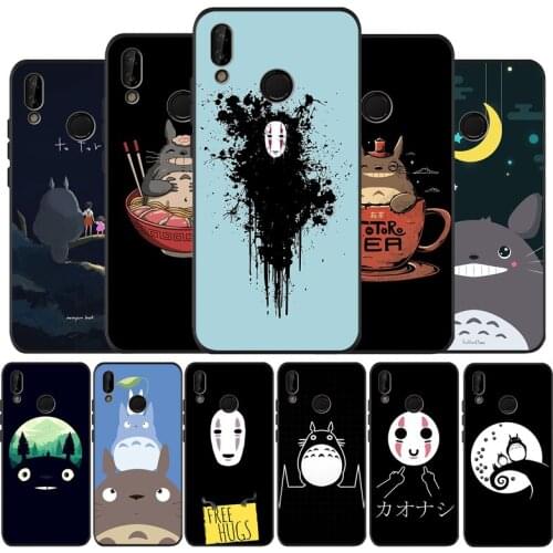 Cute Cartoon Happy Totoro Black Silicone Soft Phone Case For Huawei 40 30 20 10 9 Lite Pro P smart 2019 Y6 Y6 Prime2019 Y9 2018