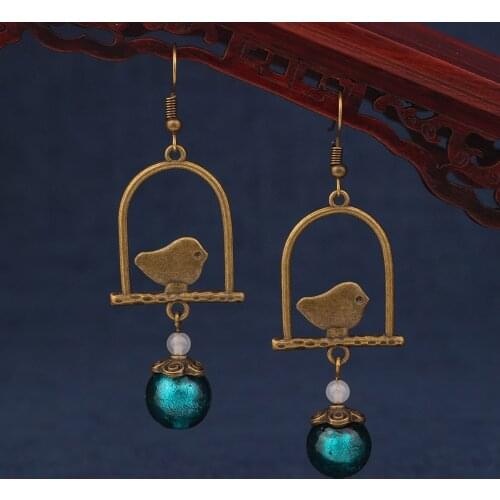 Fashion ethnic birds earrings Vintage green animal drop earrings for women and girl jewelry серьги
