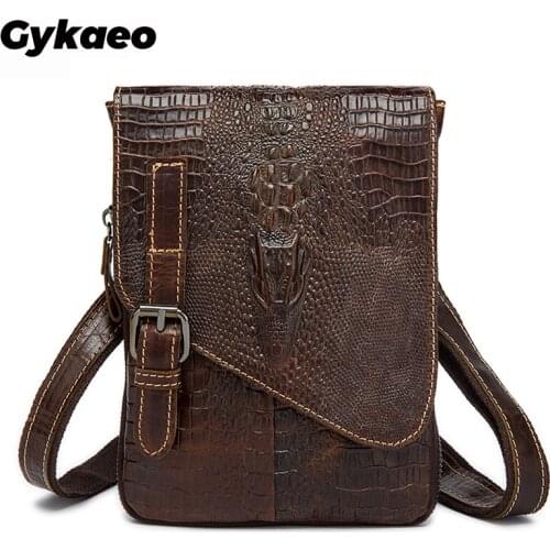 Gykaeo Cow Leather Mens Bag Male Crocodile Pattern Business Shoulder Bag Man Casual Flap Genuine Leather Messenger Bag for Men