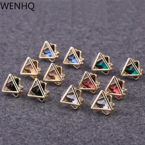 WENHQ New Korean Clip on Earrings No Pierced Luxury Fashion Crystal Gold Color Cuff Earrings No Ear Hole Earrings Charm Ear Clip