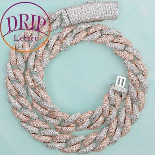 Long Button Cuban Necklace Silver Pink Color Women Hip Hop Chain Jewelry