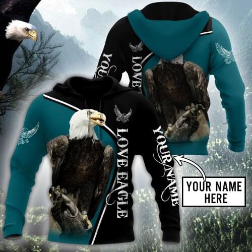 Personalized Name Eagle 3D Printed Fashion Mens Autumn Hoodie Sweatshirt Unisex Streetwear Casual Zip Jacket Pullover KJ514