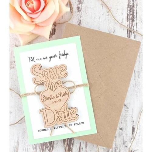 Personalize names date engraved Wooden Card save the date Wedding invitations Magnets, Wedding Wood Save-the-Date Magnet gifts