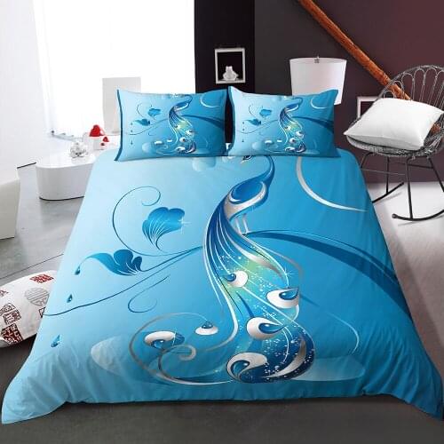 3D Blue Style Peacock Pattern Duvet Cover Bedding Sets for Bedroom Quilt Cover Comforter Bed Decor US/EU/AU All Size Bed Linen