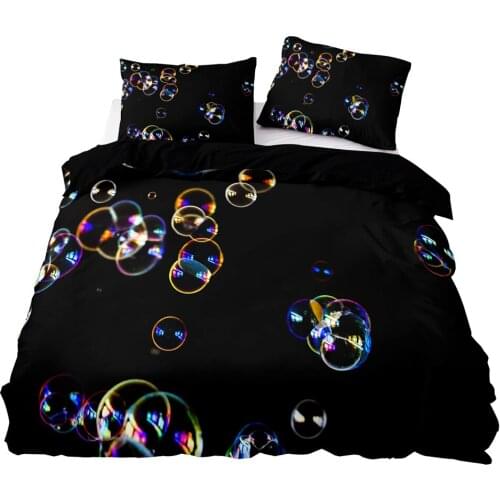 Nordic Style Black Duvet Cover 160x200 Pillowcase 3Pcs,228x228 Quilt Cover,Blanket Cover ,Colored Bubbles Pattern Bedding Set