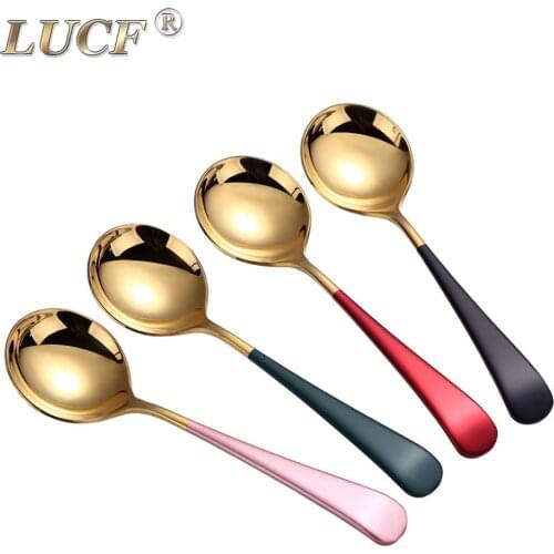 LUCF Colorful Stainless Steel cute Ice Spoon Fashion Coffee Scoop metal Dessert Spoons Tableware Cutlery for family kids party