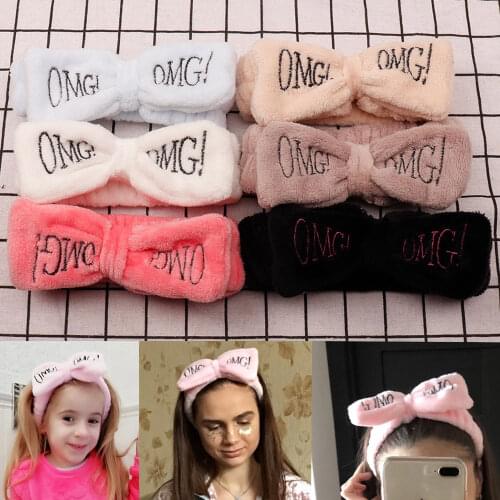 New Hair Accessories OMG Letter Coral Fleece Wash Face Bow Cosmetics for Hairbands For Women Girls Elastic Soft Turban Headbands