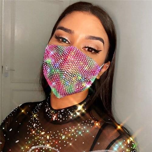 Luxury Mystic Black Mesh Veil Rhinestone Jewelry Mask for mask for women Bling Crystal Decoration Mask Prom Party Face Jewelry