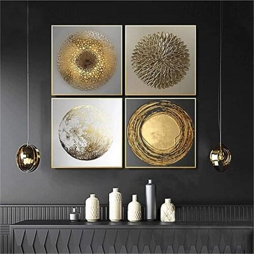 4 Pieces Nordic Luxury Gold Abstract Wall Art Canvas Painting Home Decor for Living Room Bedroom With Wooden Inner Frame