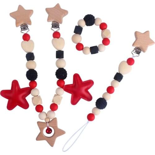 Handmade Silicone Wood Bracket Pacifier Clips Teething Chain Baby Teether Eco-friendly Personalized Package Baby Teether Toy