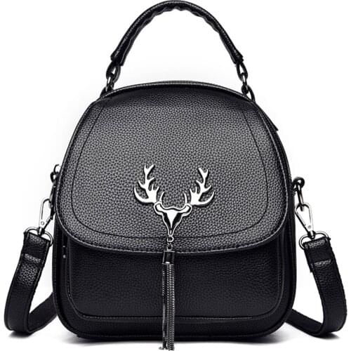 3 In 1 Small Backpack High Quality Leather Backpacks for School Teenagers Girls Fashion Tassel Ladies Shoulder Bag Brand Bagpack