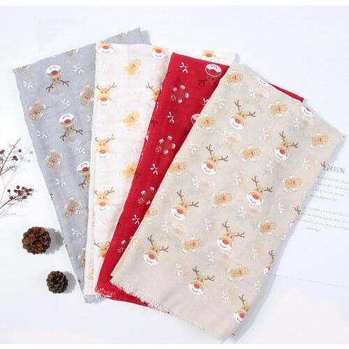 2019 New Fashion Elk Head Print Scarves Shawls Wrap Deer Print Christmas Scarf Hijab Muffler 4 Color Wholesale Free Shipping