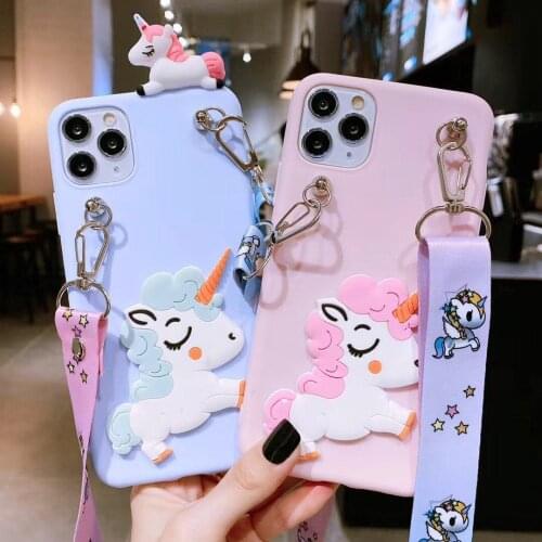 Cartoon Horse Silicone Cover For Samsung Galaxy Note 8 9 10 20 A3 2017 A5 A6 A7 2019 A8 A9 2018 Unicorn Case Fundas With Lanyard