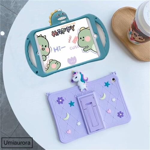 Cartoon Dinosaur Unicorn Case For Lenovo Tab P11 11" Case TB-J606F TB- J606N Kids Safe Silicone Stand Funda Cover +Strap
