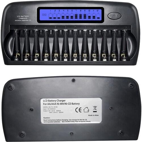 PALO PL-NC30 Intelligent Battery Charger 4 Inch LCD Display Speedy Smart Charger 12 Battery Slots for 1.2V Ni-MH Ni-CD AAA AA