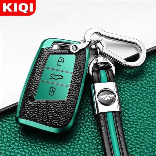 KIQI TPU Leather Car Smart Key Cover for Volkswagen VW Passat B8 for Skoda Superb Kodiaq A7 Keychain Remote Fob Protector Case