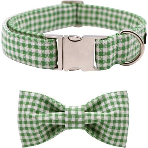 Unique Style Paws Dog Collar Summer Green Plaid Dog Bowtie with Collar