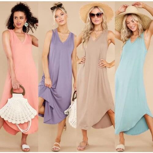 Womens 2021 summer new European and American pure color first love tea break skirt pink dress summer new products