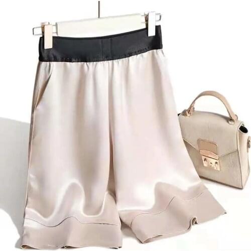 Three-acetate shorts womens summer thin style polka-dot silky high-waist cupra silk satin wide-leg pants five-point shorts