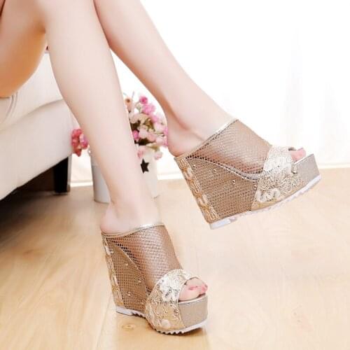 2021 Slippers Female Waterproof Platform Slope With Sandals Thick-Soled High-Heeled Sponge Cake Bottom Gauze Slippers