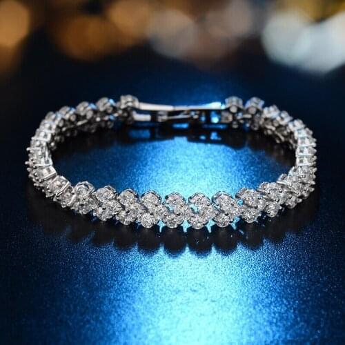 Top Quality Luxury AAA Zirconia Created Roman Chain Bracelet & Bangle For Women Crystal Gold-Color Jewelry