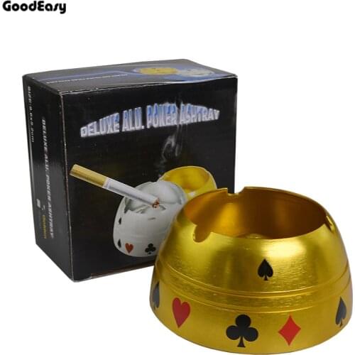 Gold and Silver Metal Alloy Deluxe Alu. Poker Ashtray Texas Hold'em Poker Flowers Ashtray