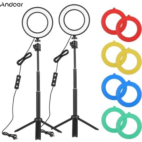 1/2/3pcs Andoer 6Inch LED Ring Light 5600K USB Ring Light Desktop Tripod Metal Ballhead 4*Color Filter for Live Streaming Online