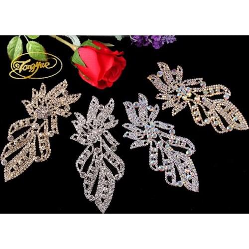 1 pcs Four-color Sewing On Rhinestone Applique Gold Silver Base Clear Crystal Rhinestones DIY Wedding Evening Dress