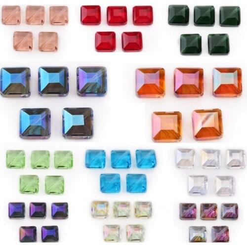 Crystal DIY Faceted 10PCS Spacer Glass Necklace 14mm Beads Loose Diagonal Square