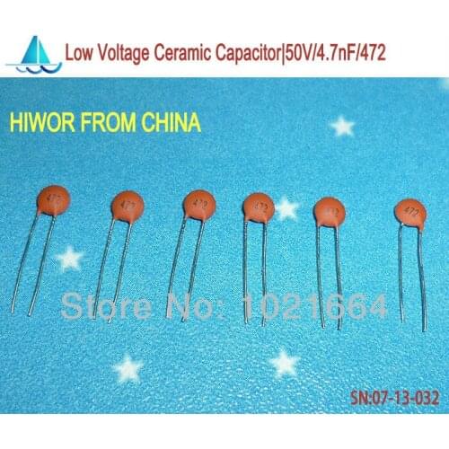 1000pcs/lot)(Ceramic Capacitors|Low) 50V 4.7nF 472, Low Voltage Ceramic Disc Capacitor, TOL.10