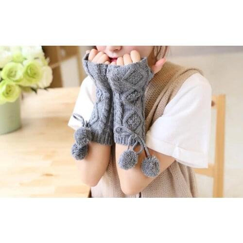 120pairs/lot winter warm 4 color twist knitted half finger glove with ball