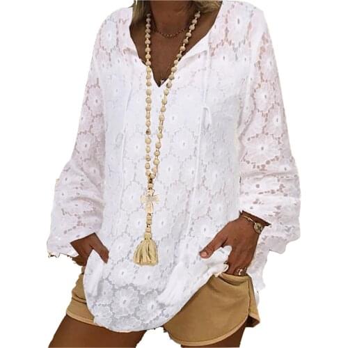 2021 Women Spring Vintage Long Sleeve Pullover Shirt Blouse Elegant Lace Tassel Shirts Ladies Tops Casual V-Neck Womens Blouses