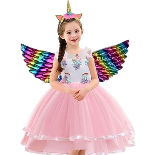 2021 Summer Dresses Girls Ball Gown Unicorn menina Costume Kid Princess Dress Vestido Childrens Birthday Party Sukienki