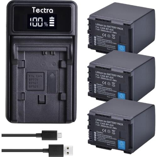 3PCS 2900mAh BP828 BP-828 Battery+LED Charger for Canon VIXIA GX10, XF400, XF405 HFG20, HFG30, HFG40, HFM41 HFM400 HFS21 HFS30