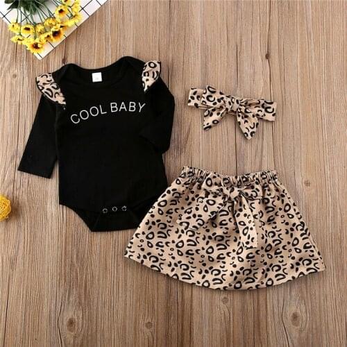 Brand 2020 New Year Gift Toddler Kids Baby Girl Infant Clothes Romper Tops Leopard Print Skirt Headband Outfits 3Pcs Set