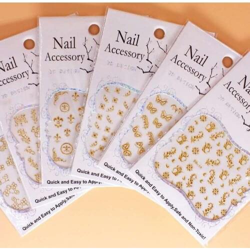 3D Nail Sticker Decals 2020 new Design Gold Shiny Effect multi 1000 shape for Nail Manicure Decoration Nail Arts tools