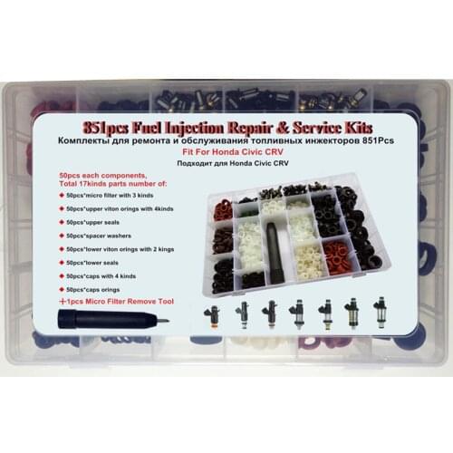851pcs 17kinds/box Fuel Injector Repair Rebuild Service Kit for Honda Civic Accord CRV Replacement Parts Filter Oring Seal Kits