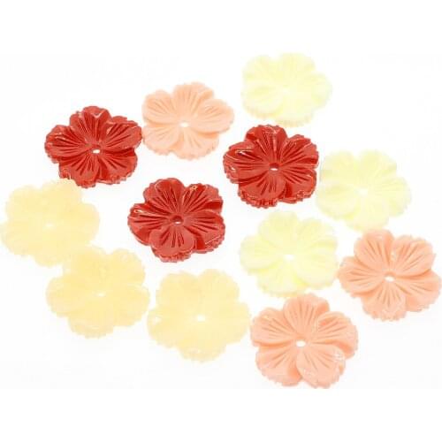 5Pcs/Pack Flower Shape Synthetic Coral Loose Beads New Hand Carved Gesang Flower Shape 20mm DIY Accessories Red Yellow Rice Pink