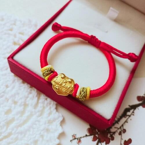 Solid 24K Yellow Gold Weave Bracelet 999 Gold Lucky Baby Lock Bracelet 1.06g