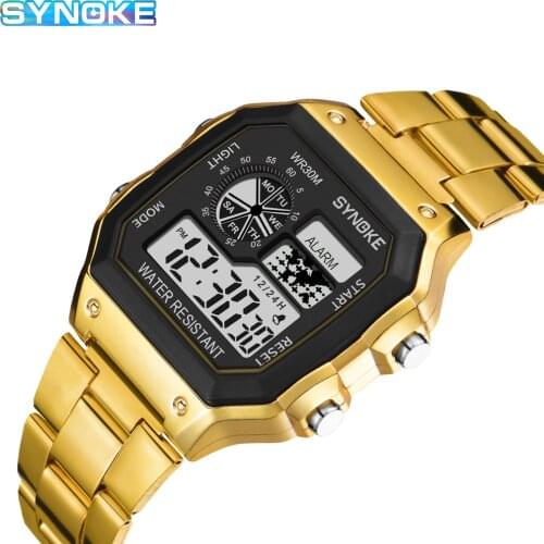SYNOKE Luxury Watches For Men Waterproof Square Large Dial Business Mens Golden Digital Watch Male Led Sports Wristwatch Relojes