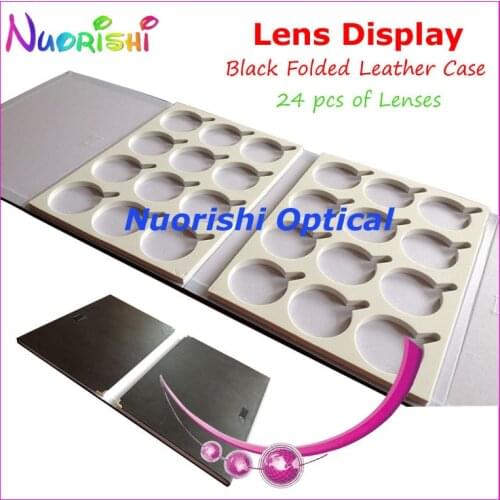 Black Folded Leather Lens Display Case Sample Box Tray Holding 24 pcs of Lenses Max. Diameter 75mm D009-24 free shipping