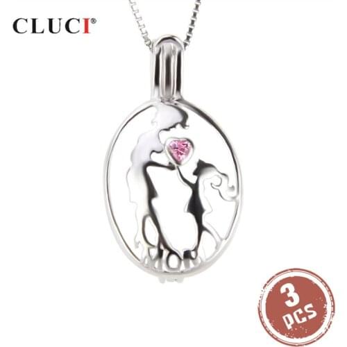 CLUCI 3pcs Silver 925 Pendant Best Gift for Mother 925 Sterling Silver Jewelry Women Pearl Locket Pendant for Necklace SC240SB