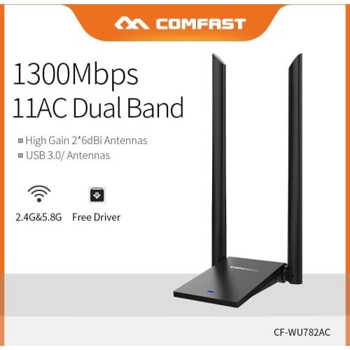 COMFAST Free Driver 1300Mbps USB WiFi Adapter Long Distance WIFI Receiver 2*6dBi Antennas Dual Band Network Card CF-WU782AC