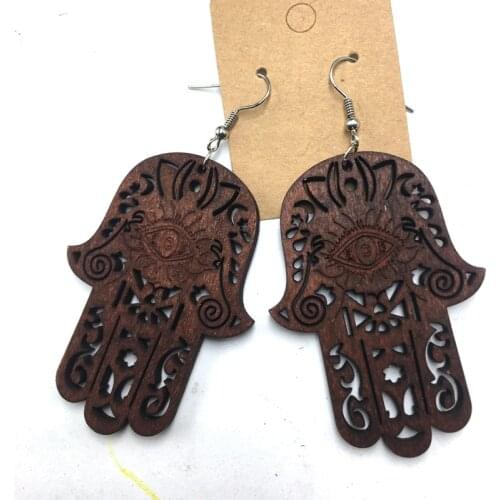 Hand Evil wooden earrings