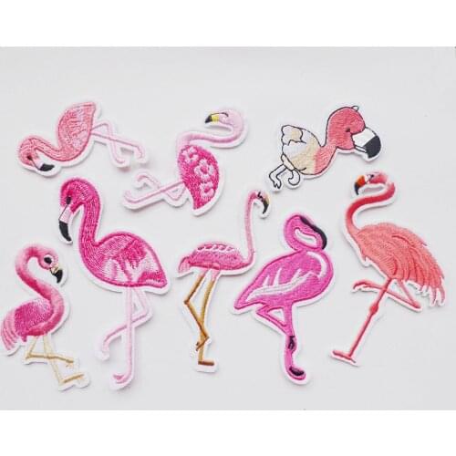 Flamingo Animal Patches For Clothing Iron On Embroidered DIY Sewing Applique Cute On Fabric Badge Apparel Accessories Decoration