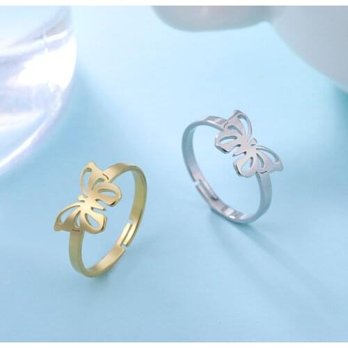 COOLTIME Butterfly Ring Big Hollow Silver Color Adjustable Stainless Steel Gift for Men Women Girlfriend Finger Rings Jewelry