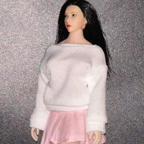Model Collectible 1/12 Female Figure Accessory White Long Sleeve t-Shirt & Pink Pleated Skirt Model for 12'' Action Figure Body