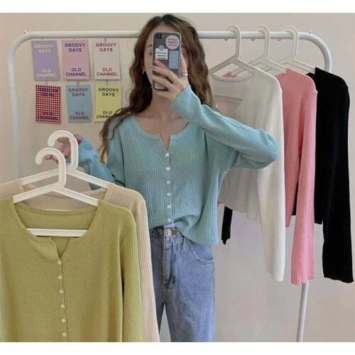 Korean Style Thin Knitted Cardigan Women Single Breasted O-Neck Long Sleeve Loose-fitting Sweater Top 2021 New Clothing