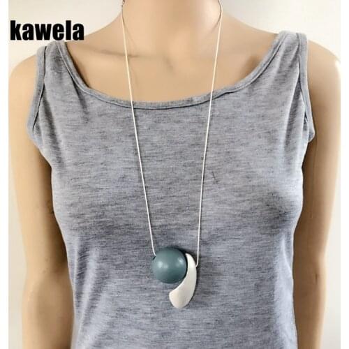 Round Wood Pendant Long Fashion Necklace